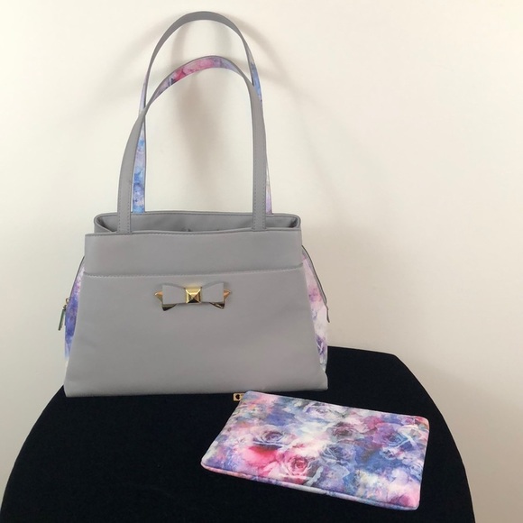 Betsey Johnson Handbags - Betsey Johnson Jaime Double Handle Solid and Floral Satchel with Pouch